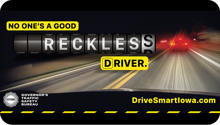Image with a car racing in motion that says “No one’s a good reckless driver”